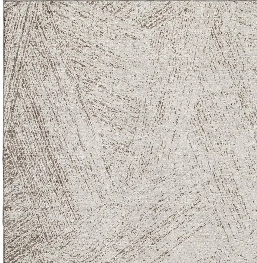 Beige And Brown Abstract Washable Area Rug With UV Protection Photo 3