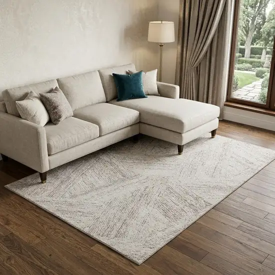 Beige And Brown Abstract Washable Area Rug With UV Protection Photo 1