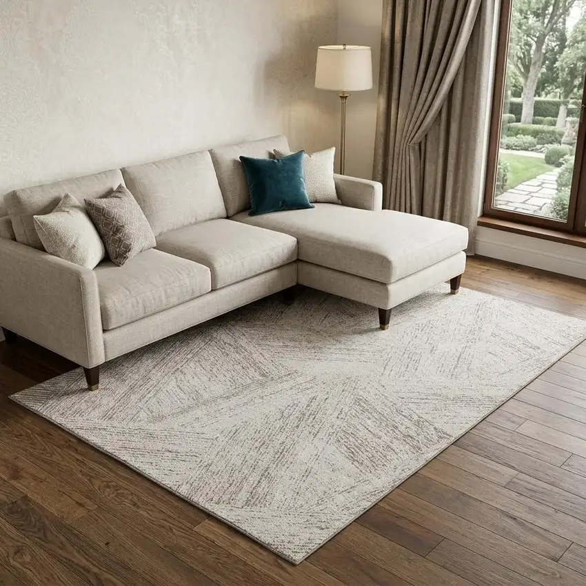 Beige And Brown Abstract Washable Area Rug With UV Protection Photo 1