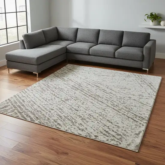 Beige And Brown Abstract Washable Area Rug With UV Protection Photo 2