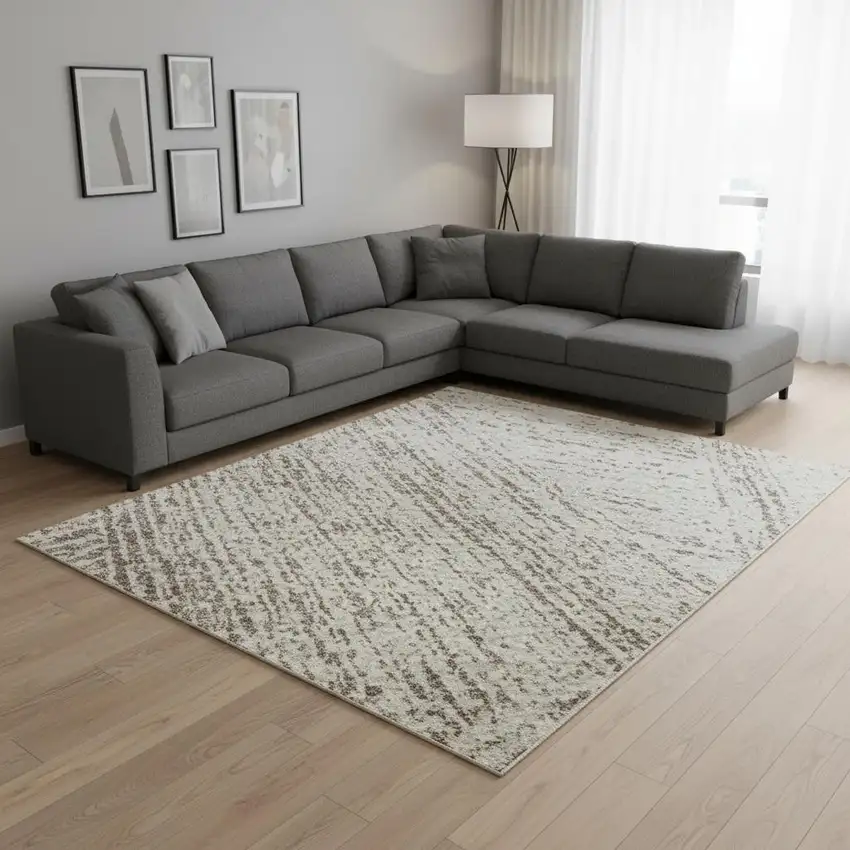 Beige And Brown Abstract Washable Area Rug With UV Protection Photo 2