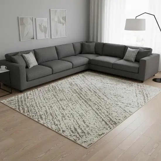 Beige And Brown Abstract Washable Area Rug With UV Protection Photo 2