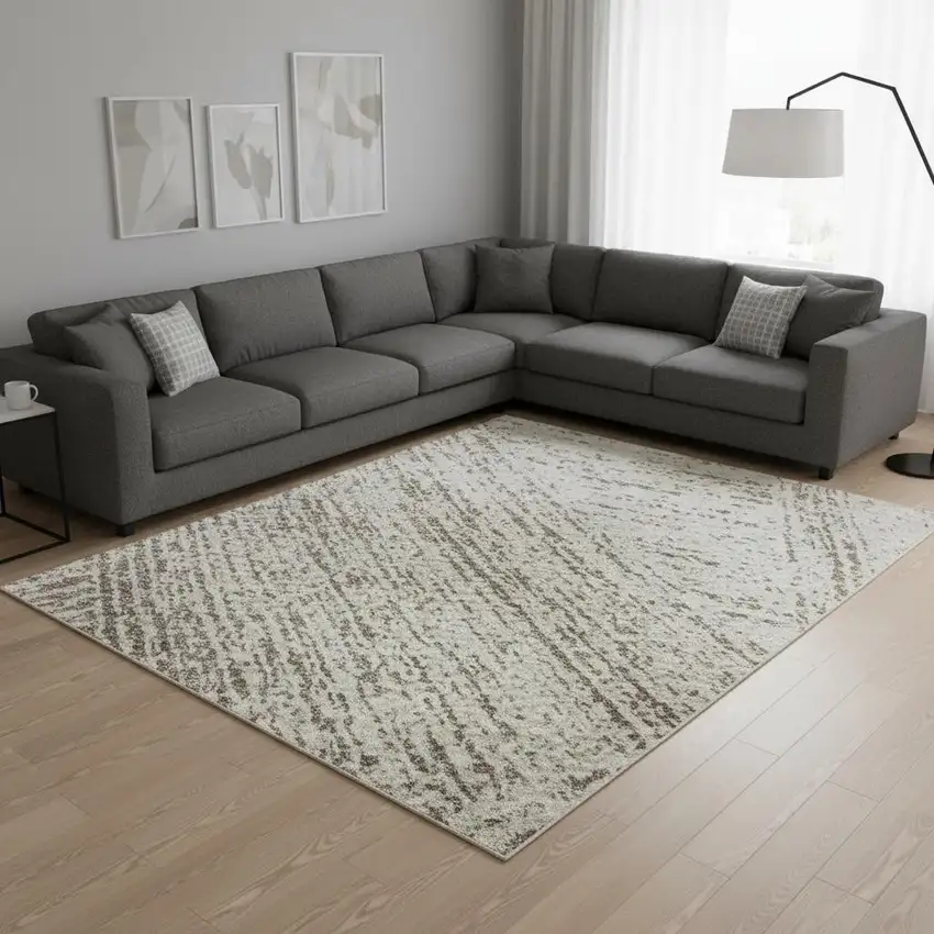 Beige And Brown Abstract Washable Area Rug With UV Protection Photo 2