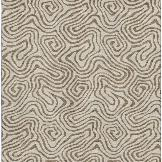Beige And Brown Abstract Washable Area Rug With UV Protection Photo 3