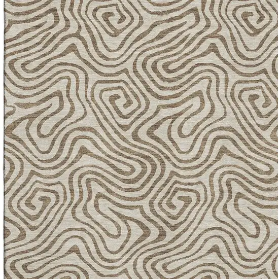 Beige And Brown Abstract Washable Area Rug With UV Protection Photo 2