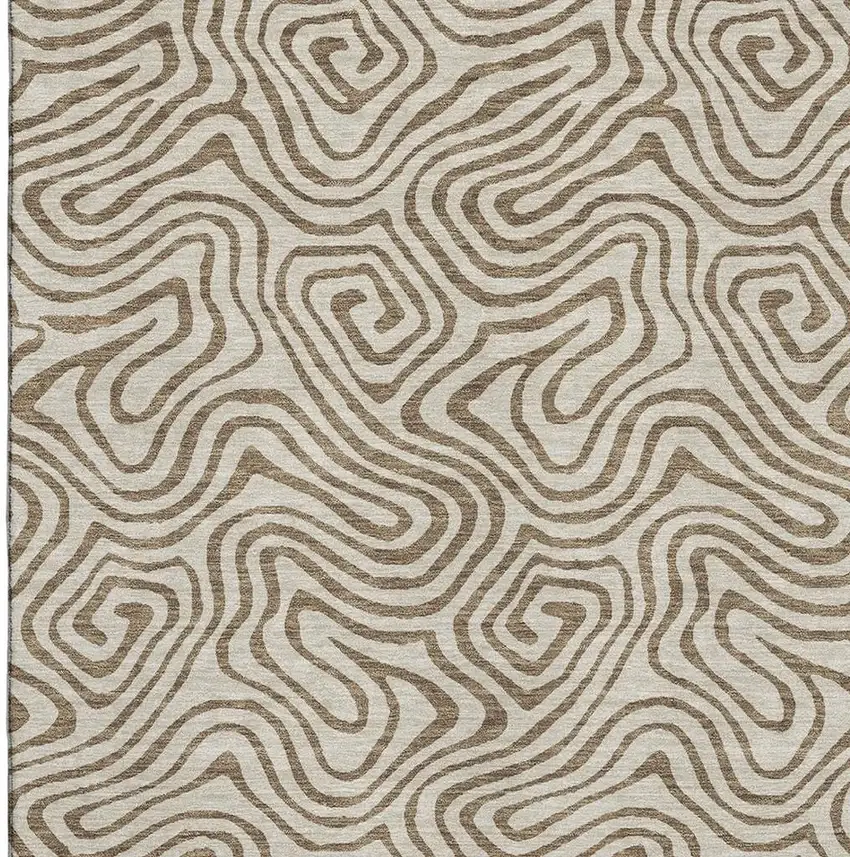 Beige And Brown Abstract Washable Area Rug With UV Protection Photo 2