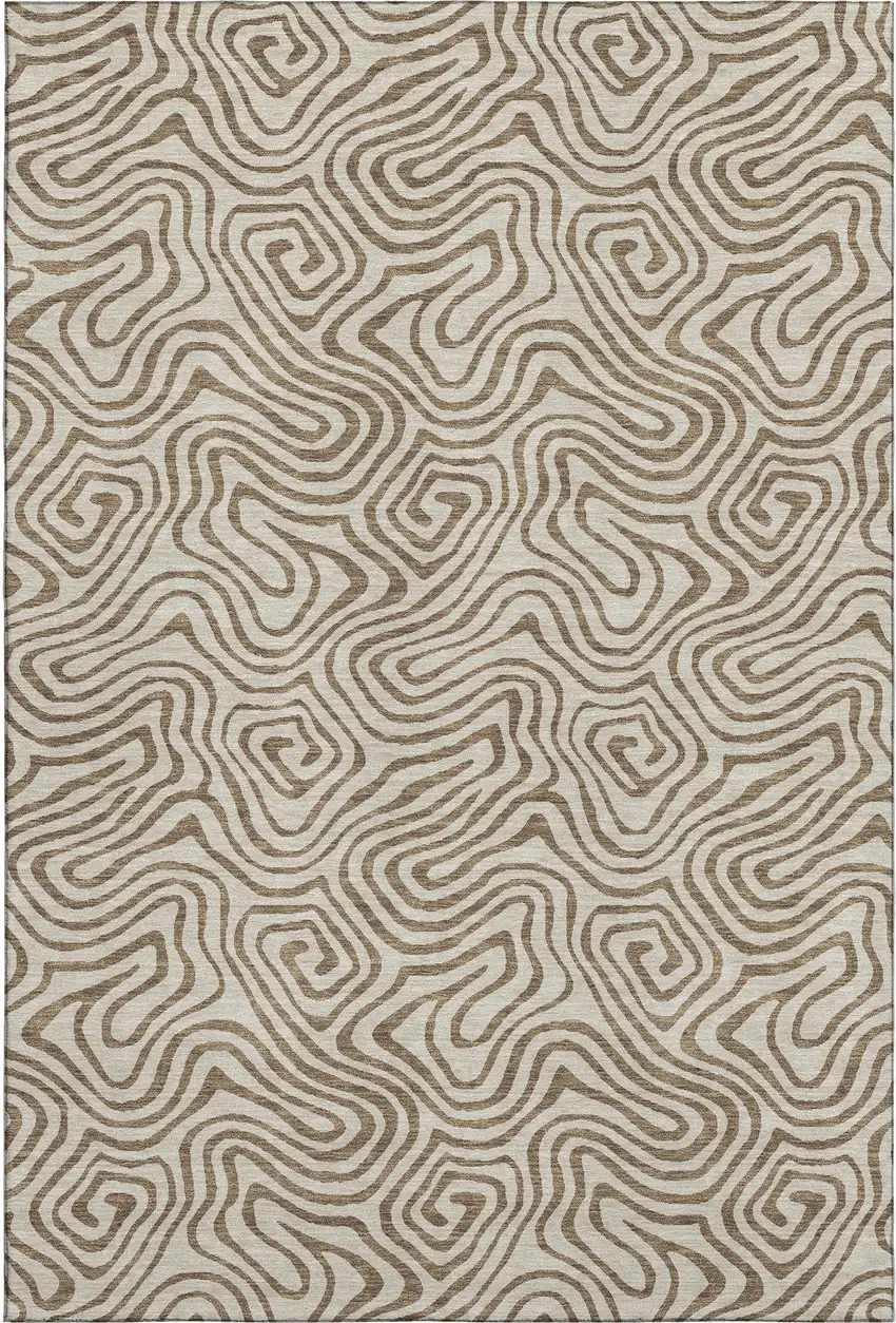 Beige And Brown Abstract Washable Area Rug With UV Protection Photo 1