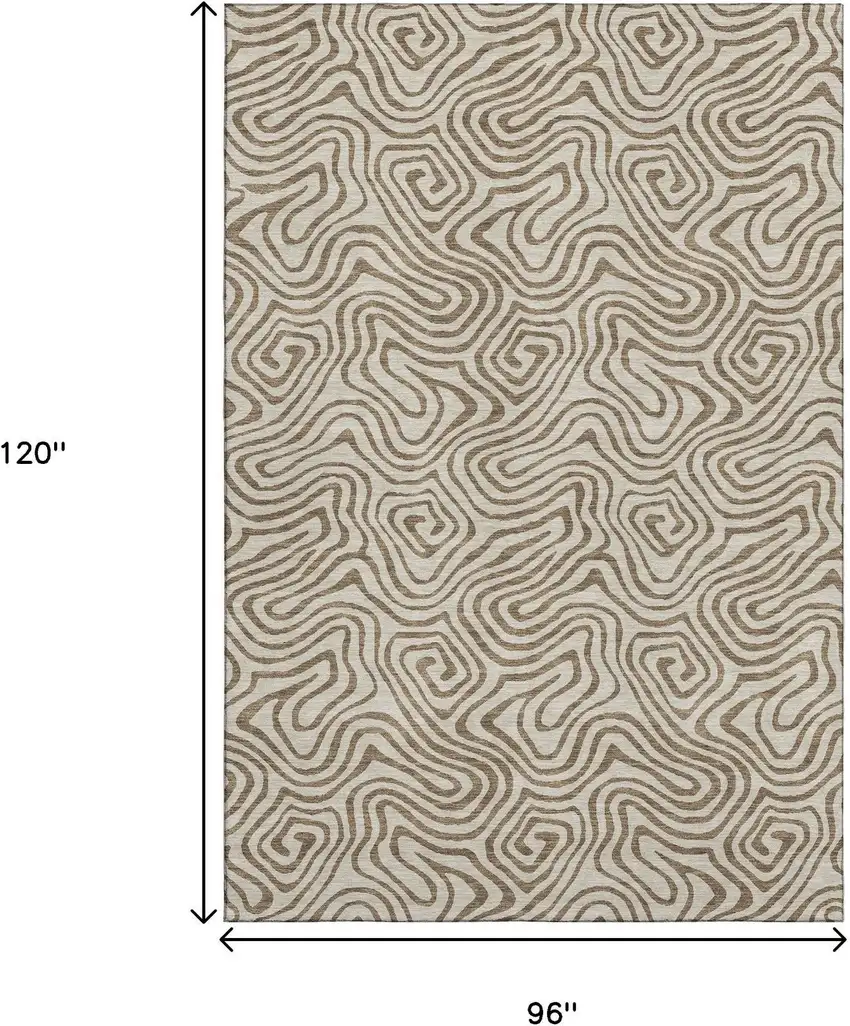 Beige And Brown Abstract Washable Area Rug With UV Protection Photo 9
