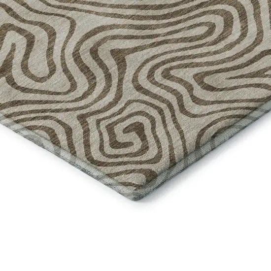Beige And Brown Abstract Washable Area Rug With UV Protection Photo 6