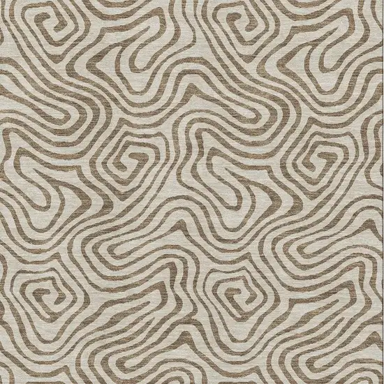 Beige And Brown Abstract Washable Area Rug With UV Protection Photo 2