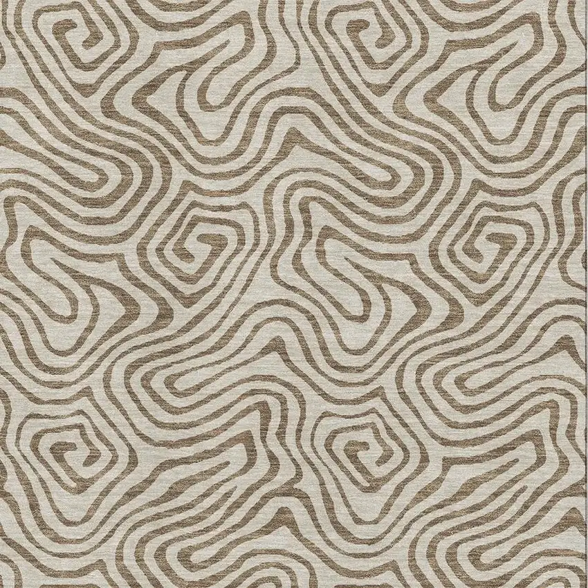 Beige And Brown Abstract Washable Area Rug With UV Protection Photo 2