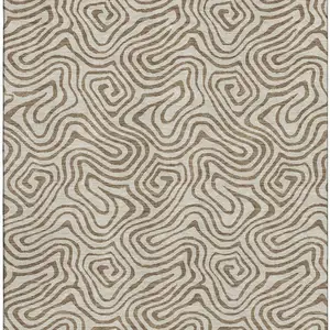 Photo of Beige And Brown Abstract Washable Area Rug With UV Protection