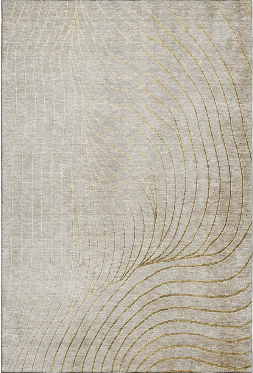 Beige And Brown Abstract Washable Area Rug With UV Protection Photo 1