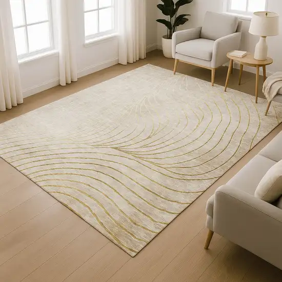 Beige And Brown Abstract Washable Area Rug With UV Protection Photo 6