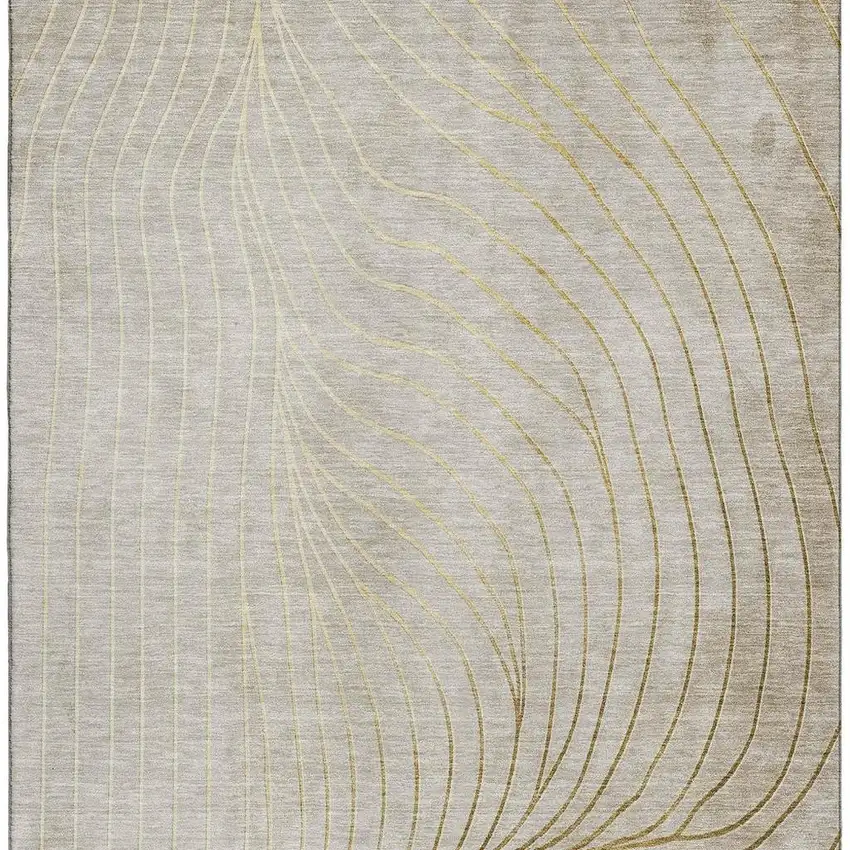Beige And Brown Abstract Washable Area Rug With UV Protection Photo 4