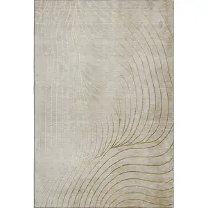 Photo of Beige And Brown Abstract Washable Area Rug With UV Protection