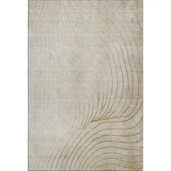 Beige And Brown Abstract Washable Area Rug With UV Protection Photo 1