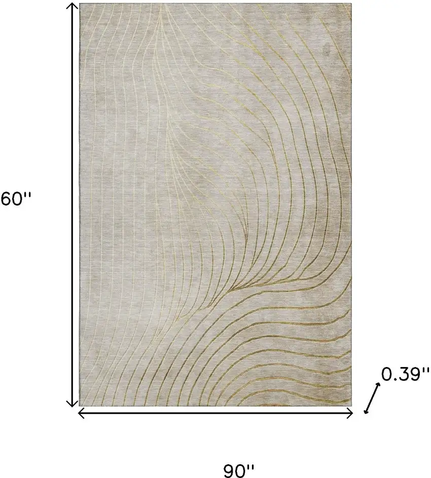 Beige And Brown Abstract Washable Area Rug With UV Protection Photo 9