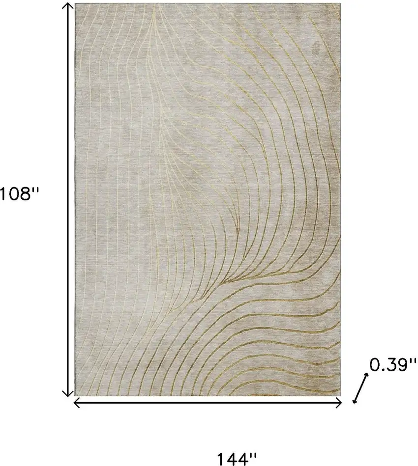 Beige And Brown Abstract Washable Area Rug With UV Protection Photo 9