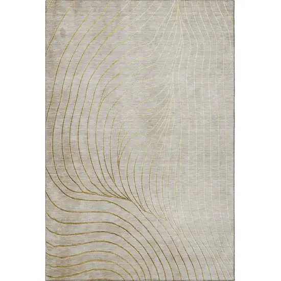Beige And Brown Abstract Washable Area Rug With UV Protection Photo 4