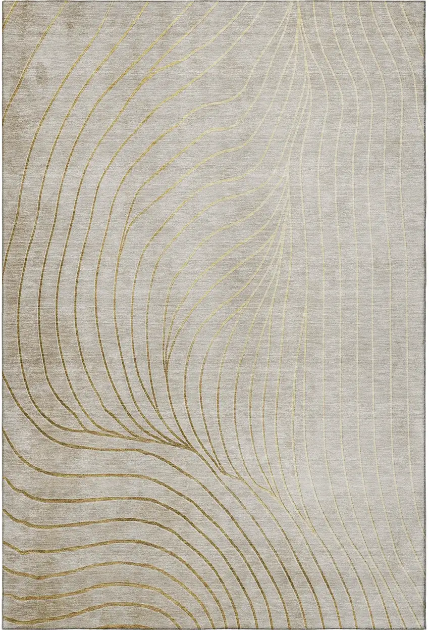 Beige And Brown Abstract Washable Area Rug With UV Protection Photo 4