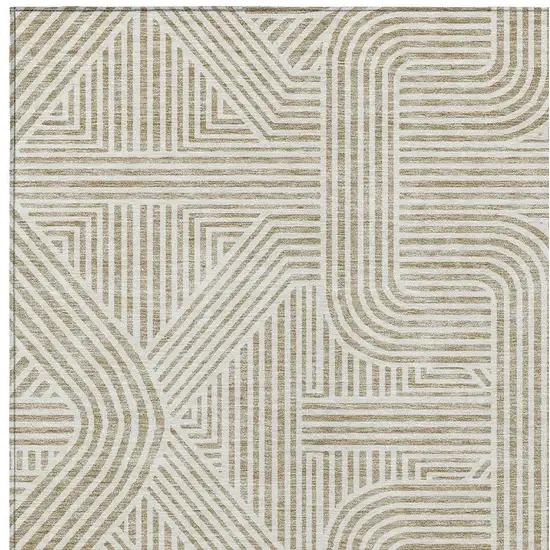 Beige And Brown Abstract Washable Indoor Outdoor Area Rug Photo 7