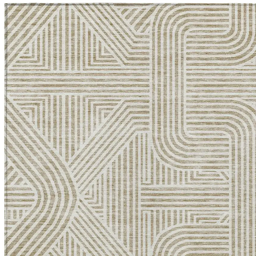 Beige And Brown Abstract Washable Indoor Outdoor Area Rug Photo 7