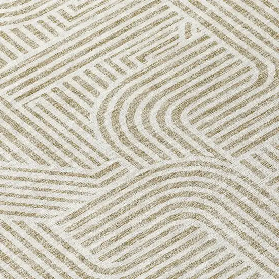 Beige And Brown Abstract Washable Indoor Outdoor Area Rug Photo 6