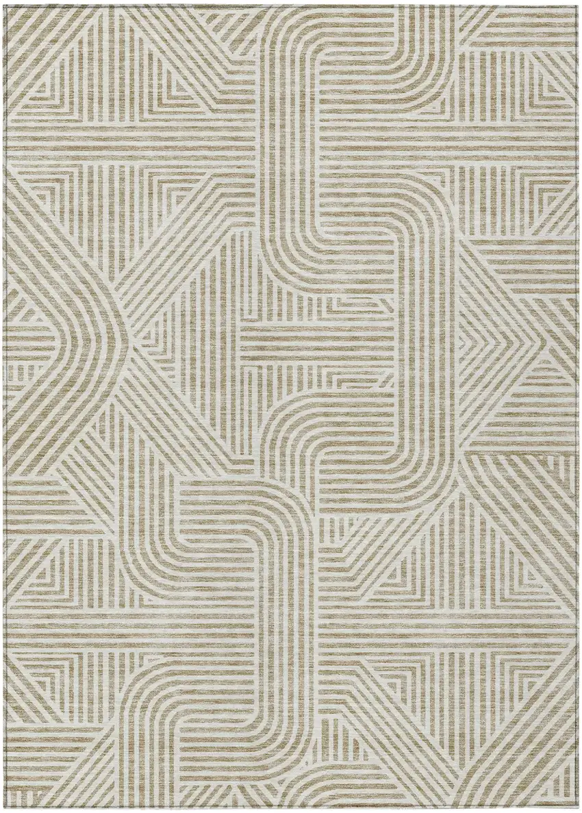 Beige And Brown Abstract Washable Indoor Outdoor Area Rug Photo 2