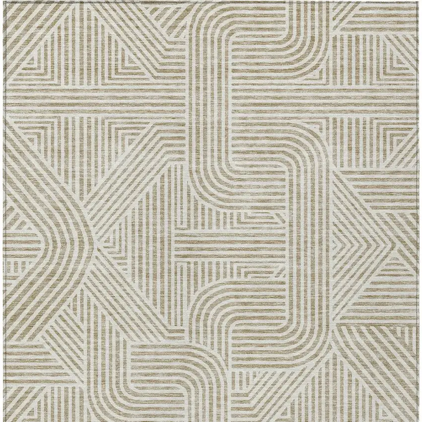 Beige And Brown Abstract Washable Indoor Outdoor Area Rug Photo 8