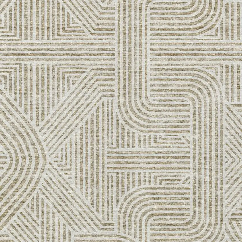 Beige And Brown Abstract Washable Indoor Outdoor Area Rug Photo 7