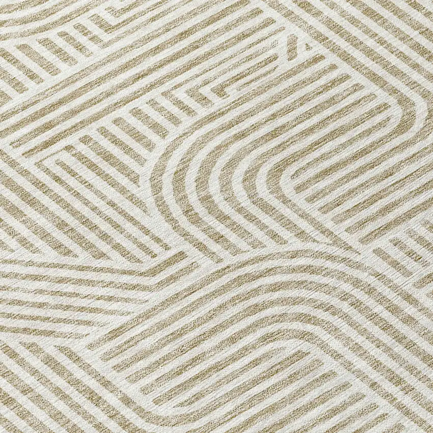 Beige And Brown Abstract Washable Indoor Outdoor Area Rug Photo 6