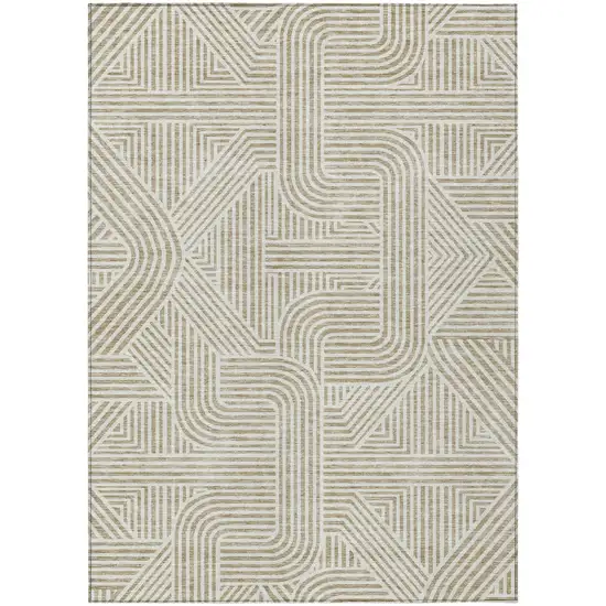 Beige And Brown Abstract Washable Indoor Outdoor Area Rug Photo 2