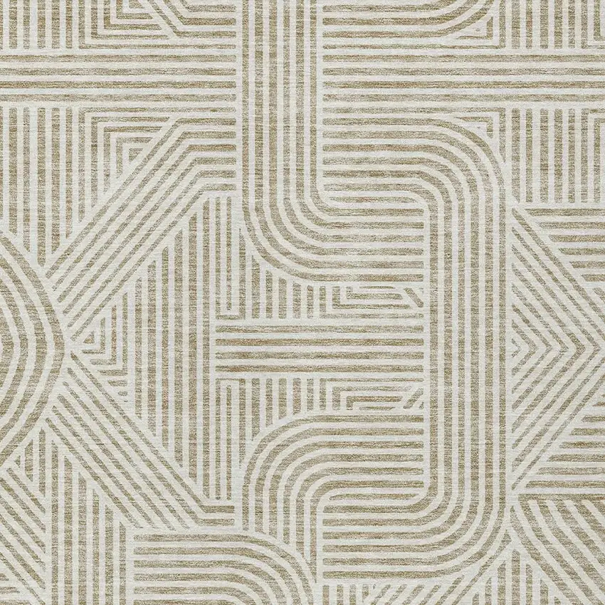 Beige And Brown Abstract Washable Indoor Outdoor Area Rug Photo 7
