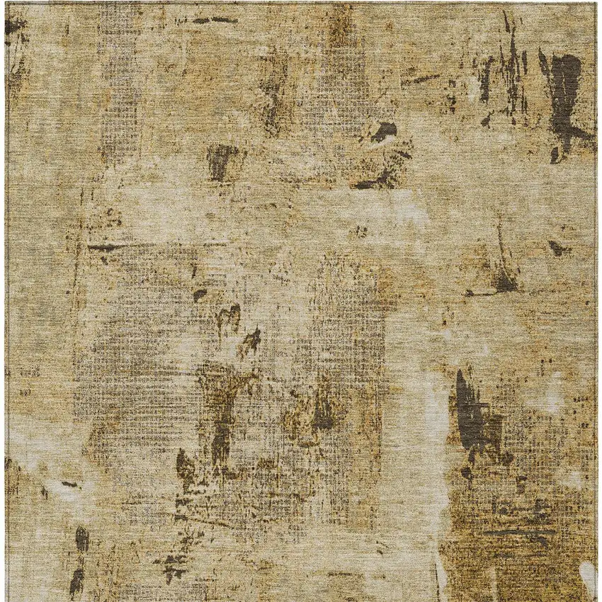 Beige And Brown Abstract Washable Indoor Outdoor Area Rug Photo 5