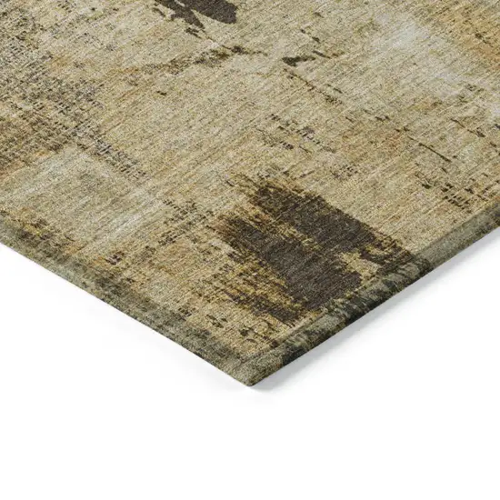 Beige And Brown Abstract Washable Indoor Outdoor Area Rug Photo 4