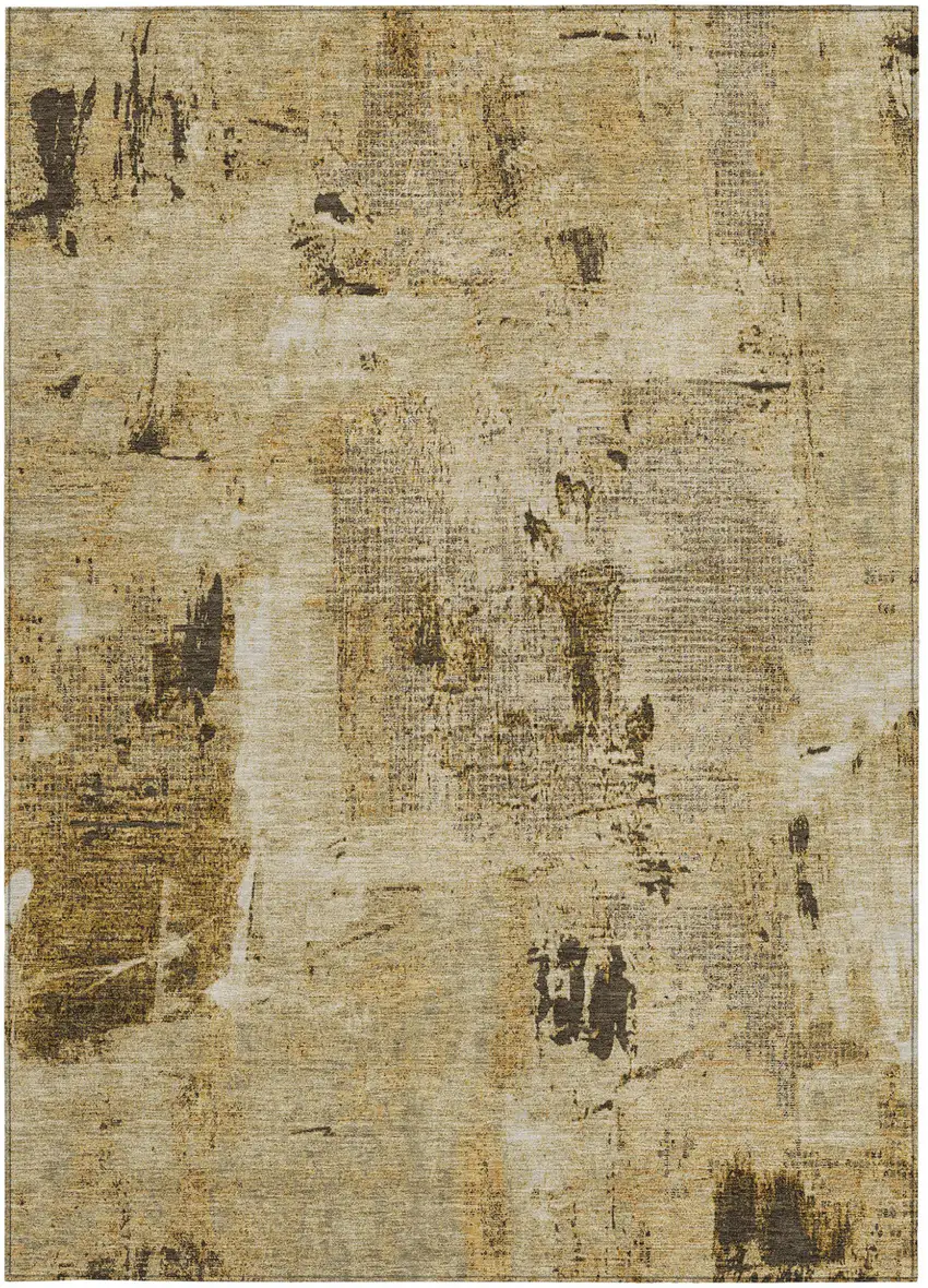 Beige And Brown Abstract Washable Indoor Outdoor Area Rug Photo 6