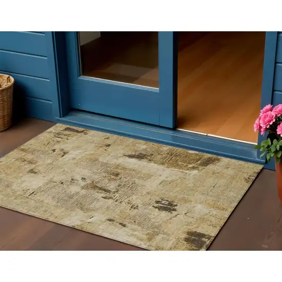 Beige And Brown Abstract Washable Indoor Outdoor Area Rug Photo 1