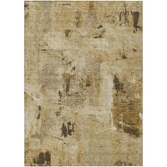 Beige And Brown Abstract Washable Indoor Outdoor Area Rug Photo 2