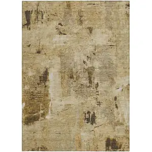 Photo of Beige And Brown Abstract Washable Indoor Outdoor Area Rug