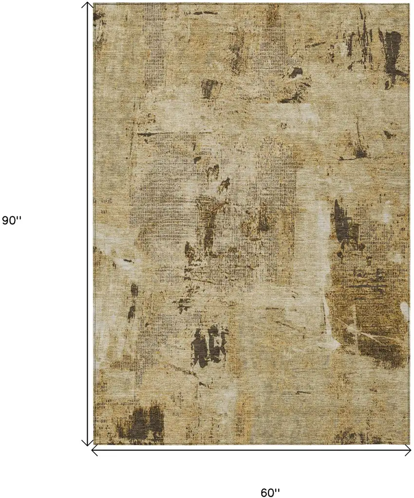 Beige And Brown Abstract Washable Indoor Outdoor Area Rug Photo 3