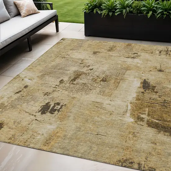 Beige And Brown Abstract Washable Indoor Outdoor Area Rug Photo 1