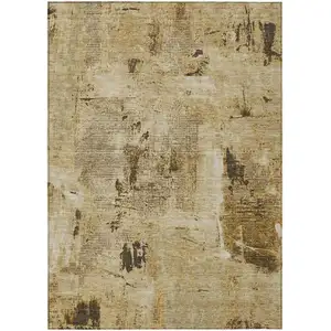 Photo of Beige And Brown Abstract Washable Indoor Outdoor Area Rug