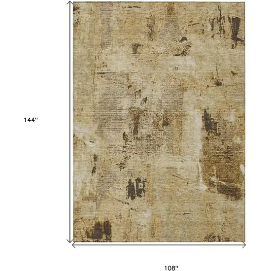 Beige And Brown Abstract Washable Indoor Outdoor Area Rug Photo 3