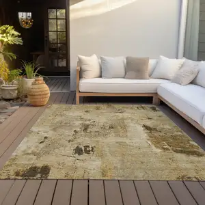 Photo of Beige And Brown Abstract Washable Indoor Outdoor Area Rug