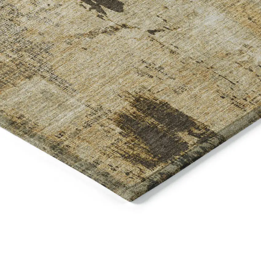Beige And Brown Abstract Washable Indoor Outdoor Area Rug Photo 4