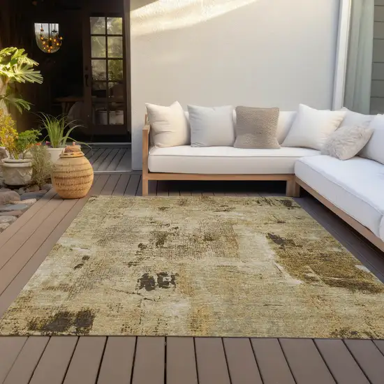 Beige And Brown Abstract Washable Indoor Outdoor Area Rug Photo 7