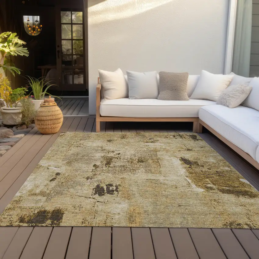 Beige And Brown Abstract Washable Indoor Outdoor Area Rug Photo 7