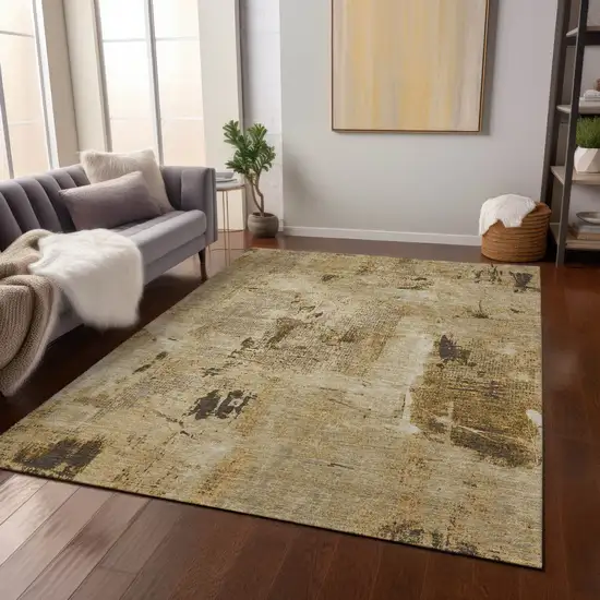 Beige And Brown Abstract Washable Indoor Outdoor Area Rug Photo 8