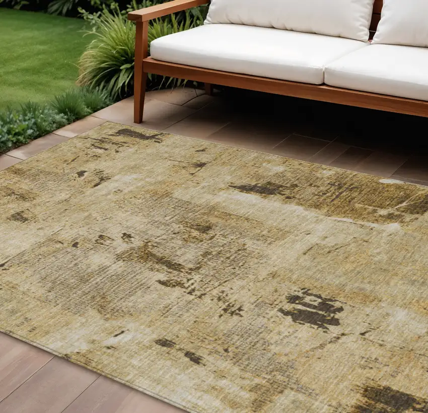 Beige And Brown Abstract Washable Indoor Outdoor Area Rug Photo 1